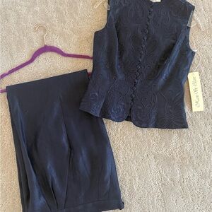 Marie St. Claire Black Ramie Vest & Pants Set NWT Size 6 Minimalist Chic